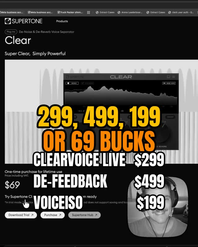 ClearVoice Live is 299, De-Feedback is 499, VoiceISO is 199, and Supertone Clear is 69 and it's the one I actually rate. Full review on YouTube @michaelkeithlewis